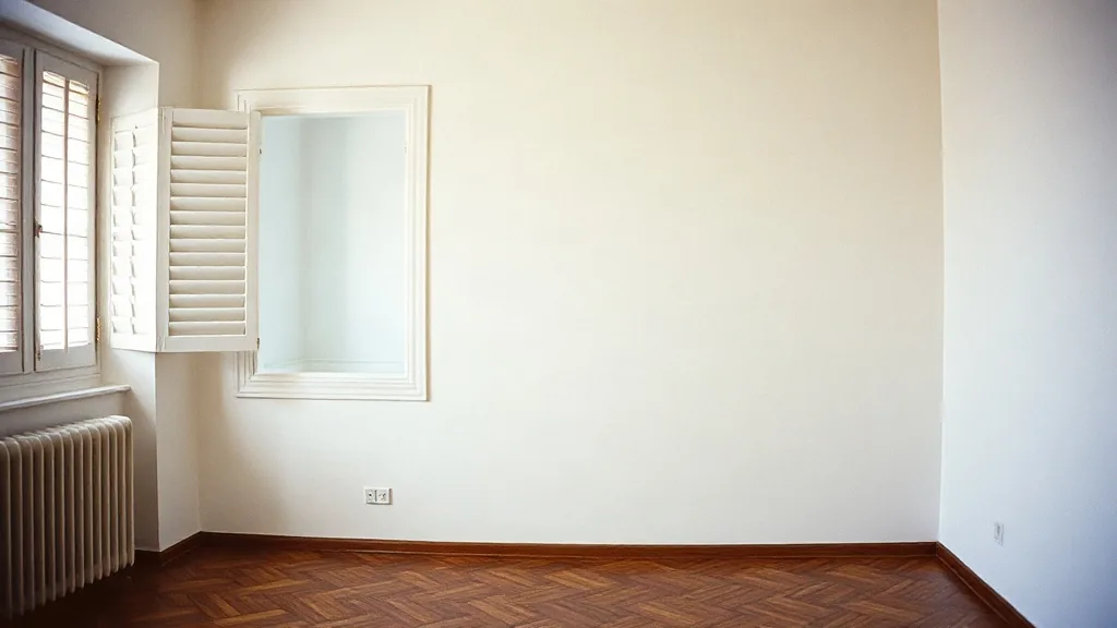 L'angolo vuoto di un soggiorno prima del lavoro, con il termosifone sotto la finestra
