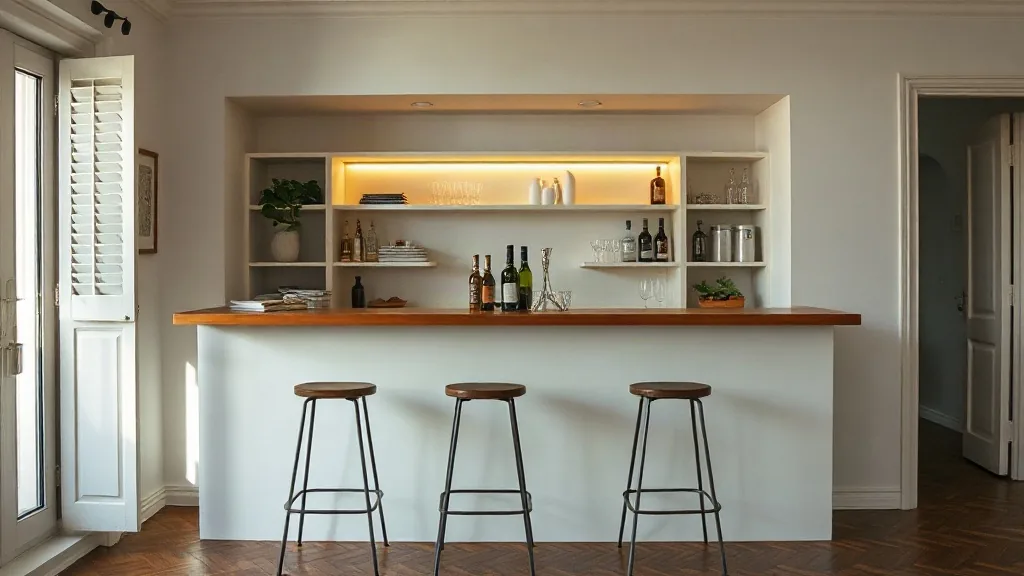 Il banco di un angolo bar, con il piano appoggiato sopra la struttura in lastra