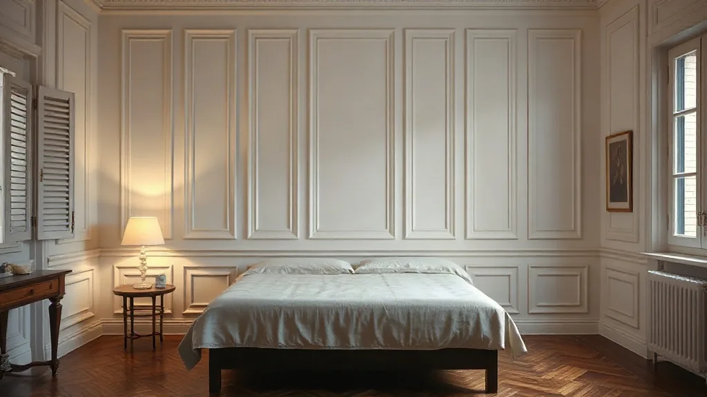 Boiserie a riquadri in lastra sulla parete di una camera