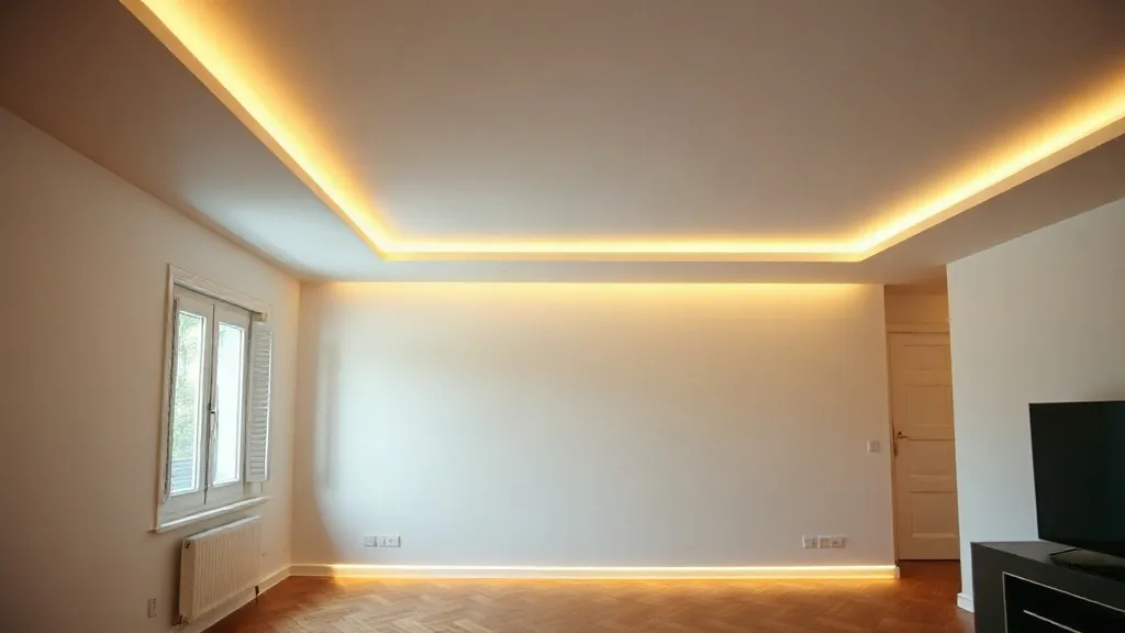 Controsoffitto in una stanza vuota, con la gola di luce perimetrale accesa