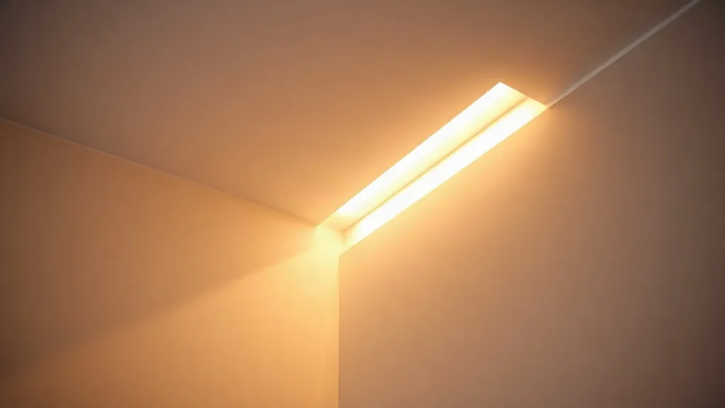 Il taglio della gola di luce fra soffitto e parete, con la striscia led accesa